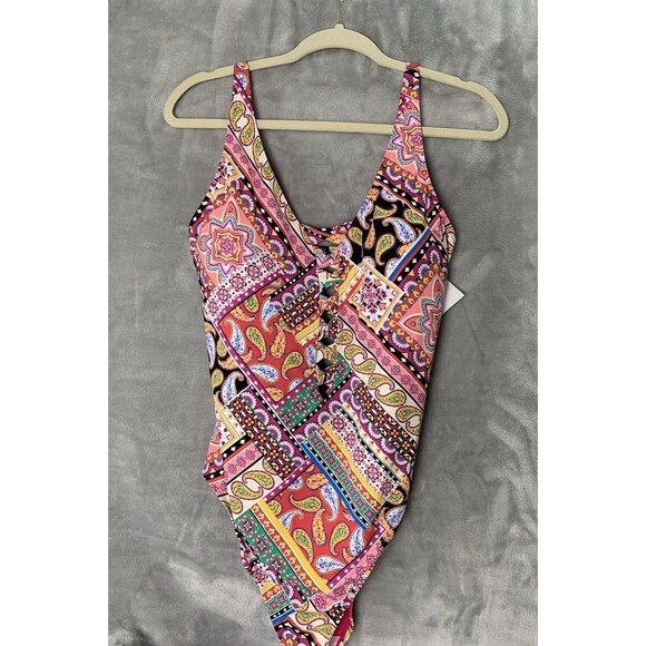 Bleu Rod Beattie Swimsuit V Neck One Piece Size 16W Colorful Key hole/Cut Outs - Picture 1 of 16